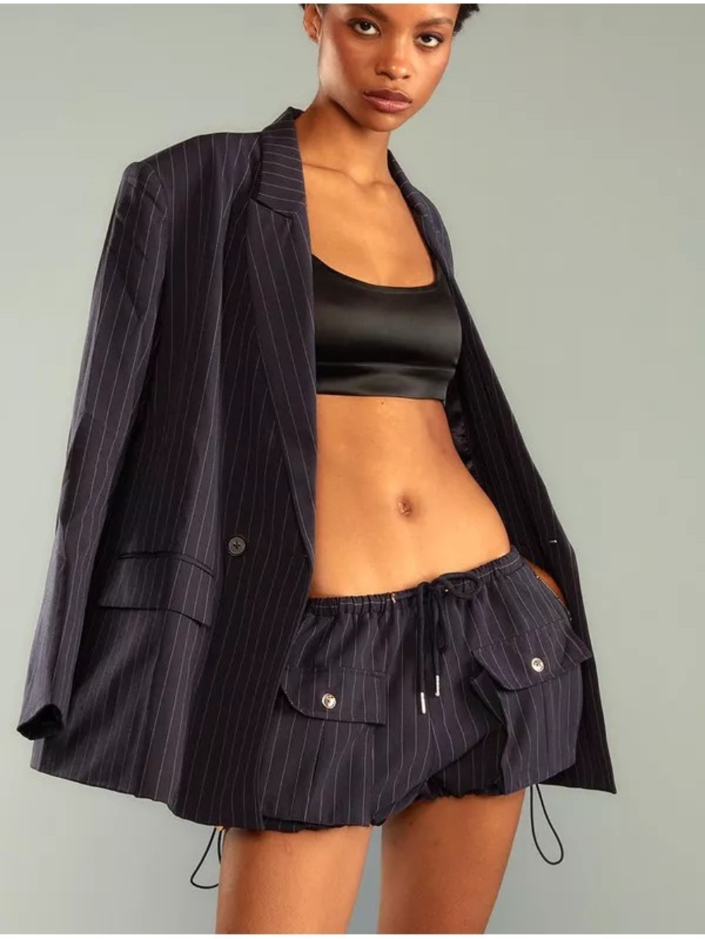 Cynthia Rowley Navy Pinstripe Cargo Bloomer Shorts